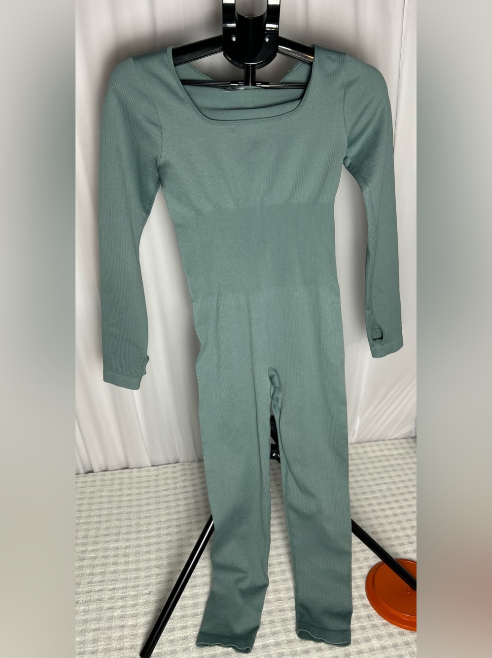 Ribbed Long-Sleeve Women's Bodysuit in Sage Green